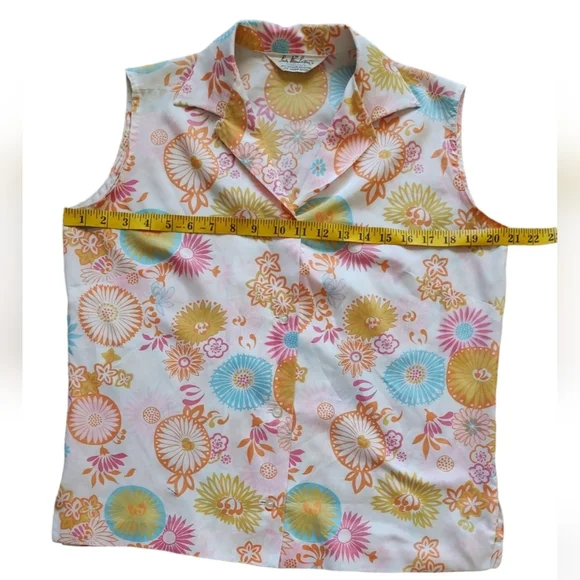 LADY Manhattan Vintage Sleeveless Bright Floral Design Blouse Sz.14 - Picture 3 of 5